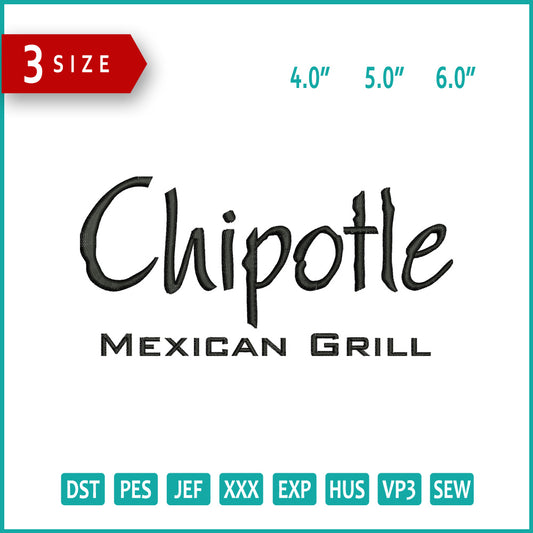 Chipotle Mexican Grill Logo v3 Embroidery Design Files - 3 Size's