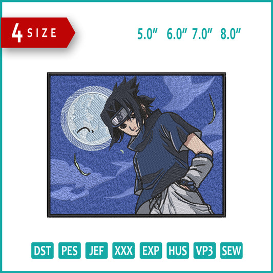 Sasuke Uchiha Moon Embroidery Design Files - 4 Sizes