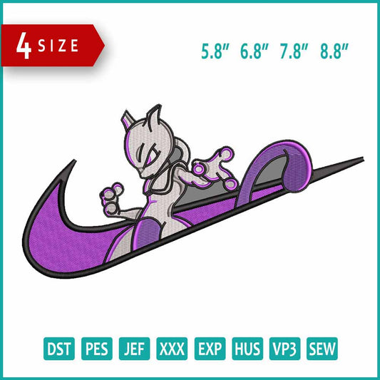 Mewtwo Swoosh Embroidery Design Files - 4 Size's