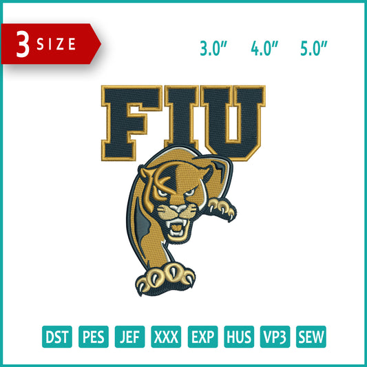 FIU Panthers Football Logo Embroidery Design Files - 3 Size's
