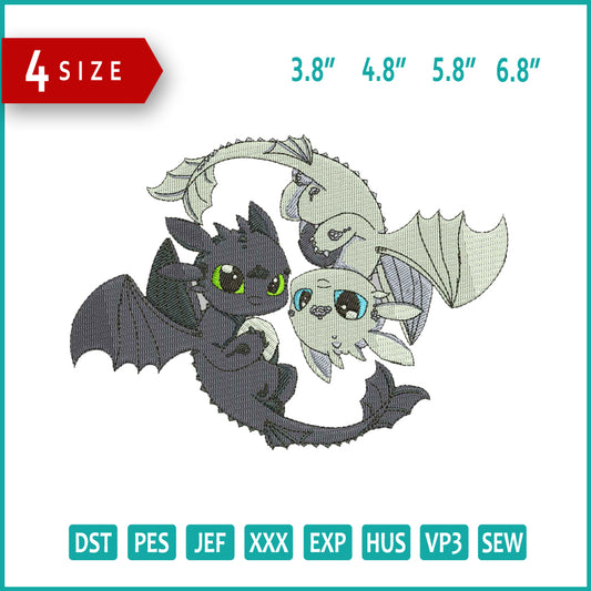 Toothles Yin Yang Embroidery Design Files - 4 Size's