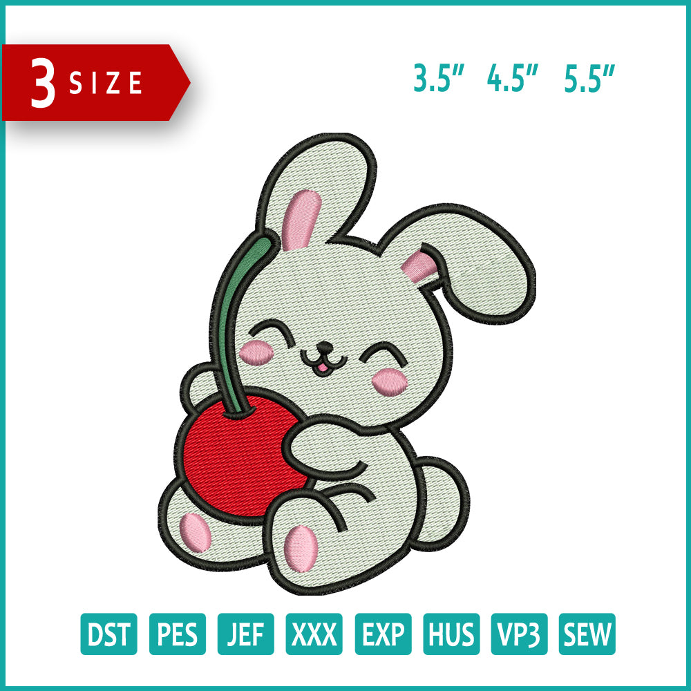 Bunny Cherry Embroidery Design Files - 3 Size's