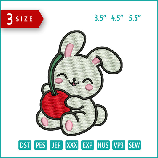 Bunny Cherry Embroidery Design Files - 3 Size's