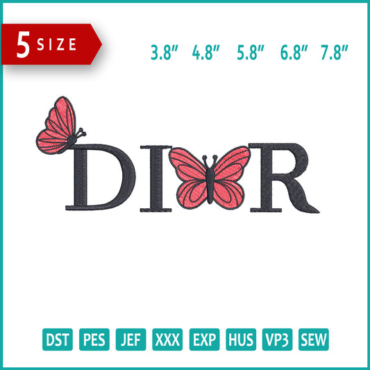 Butterfly Dior Embroidery Design Files - 5 Size's