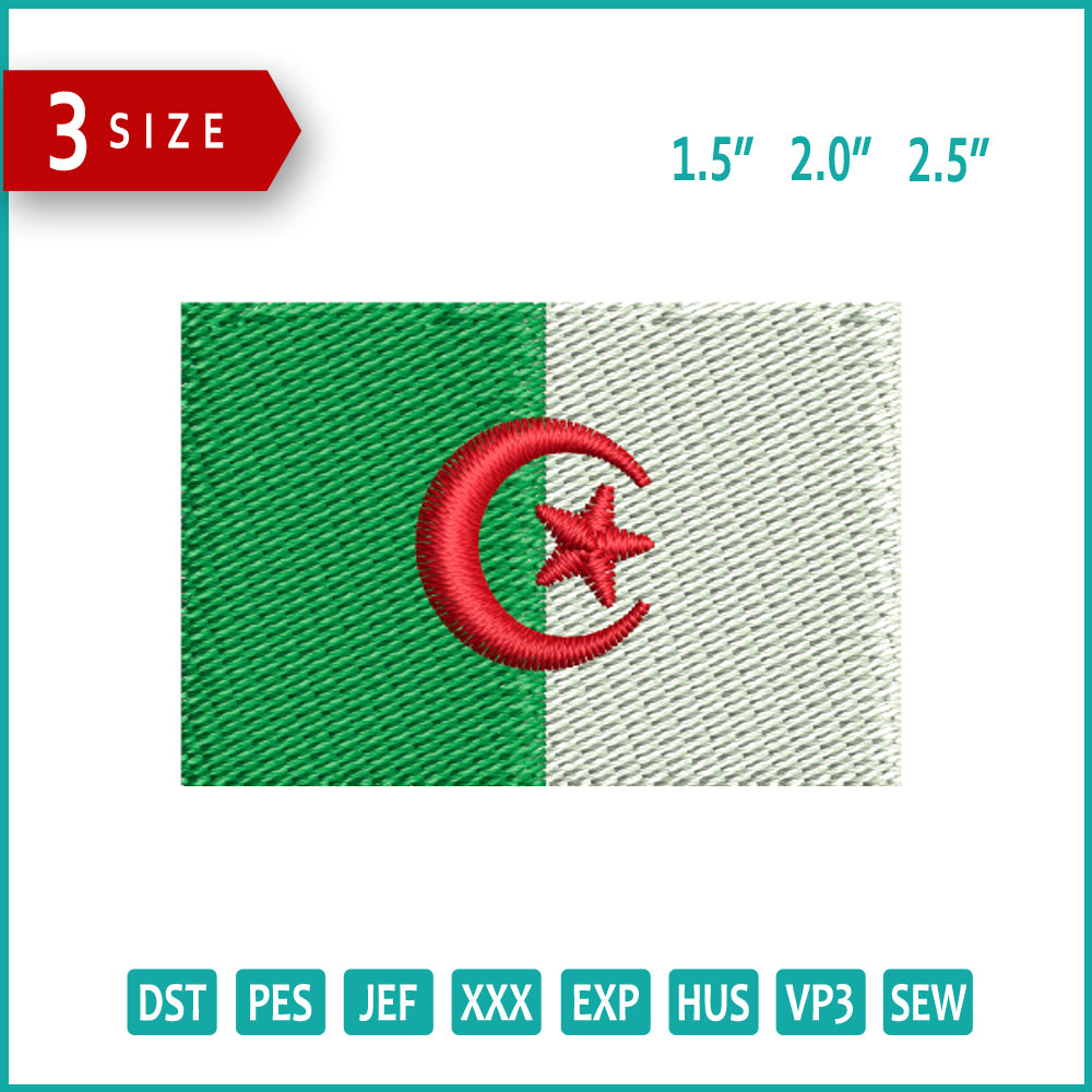 Algeria Flag Embroidery Design Files - 3 Size's