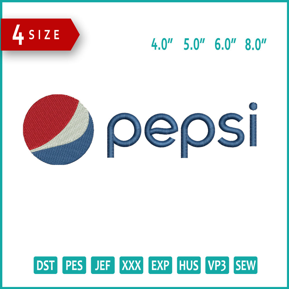Pepsi Logo v2 Embroidery Design Files - 4 Size's