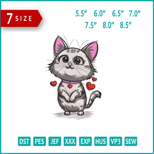 Cute Cat Sewing Embroidery Design Files - 9 Size's