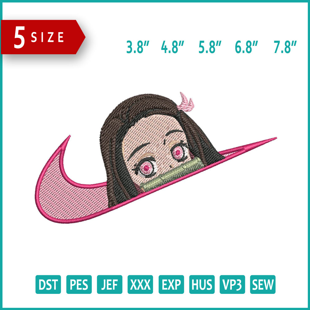 Nezuko Kamado Swoosh v2 Embroidery Design Files - 3 Sizes