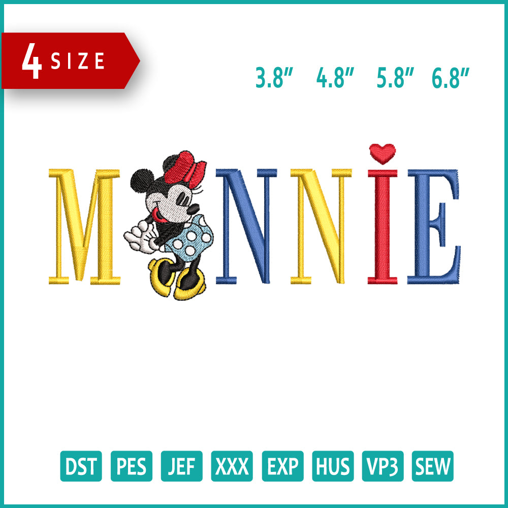 Minnie Mouse v4 Embroidery Design Files - 4 Size's