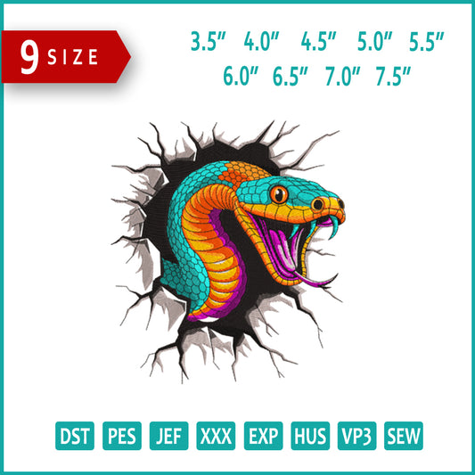Serpent Strike Embroidery Design Files - 9 Size's