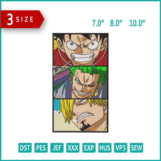 Luffy Sanji Zoro Embroidery Design Files - 3 Sizes