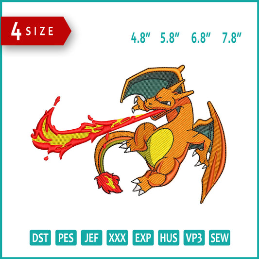Charizard Pokemon Embroidery Design Files - 4 Size's