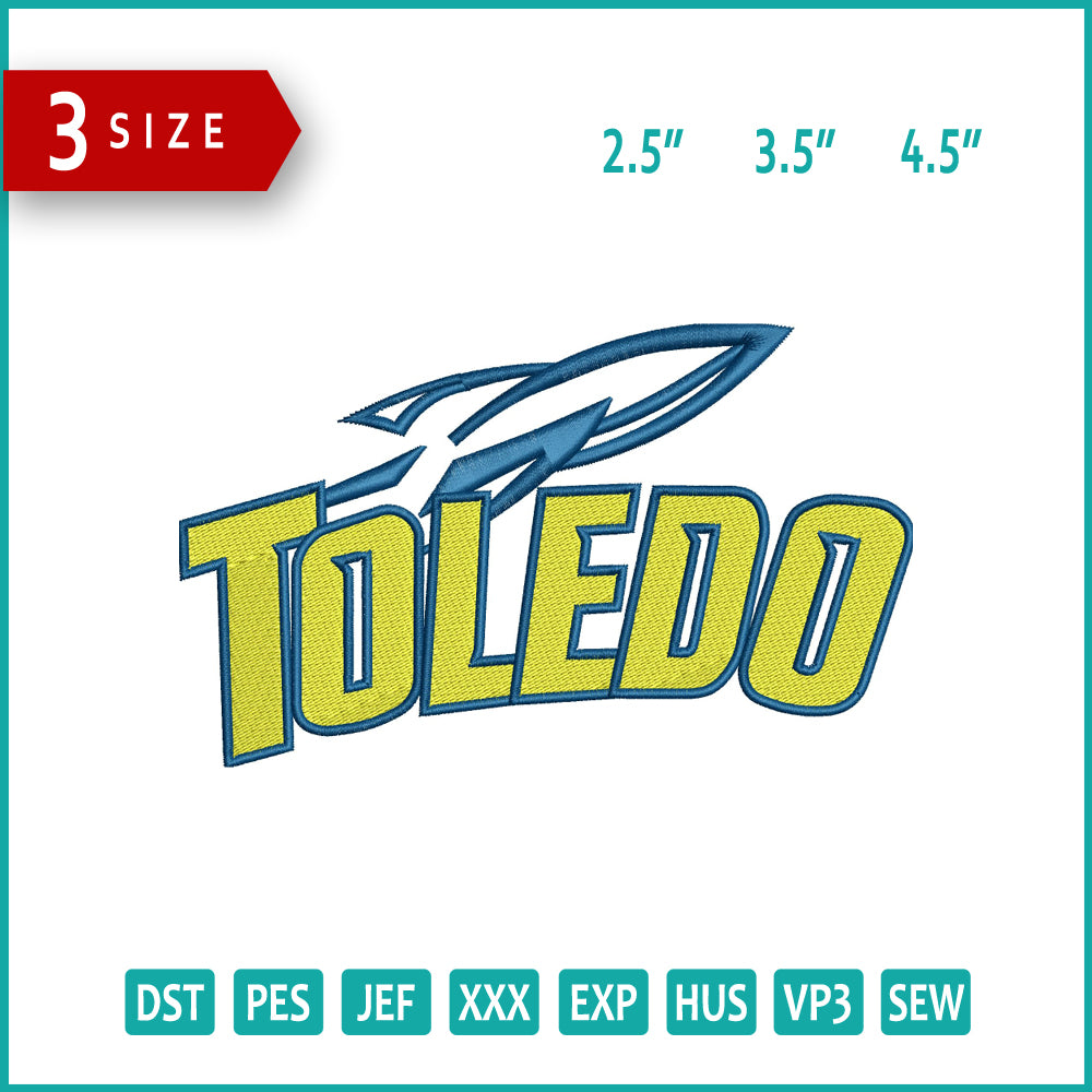 Toledo Logo Embroidery Design Files - 3 Size's