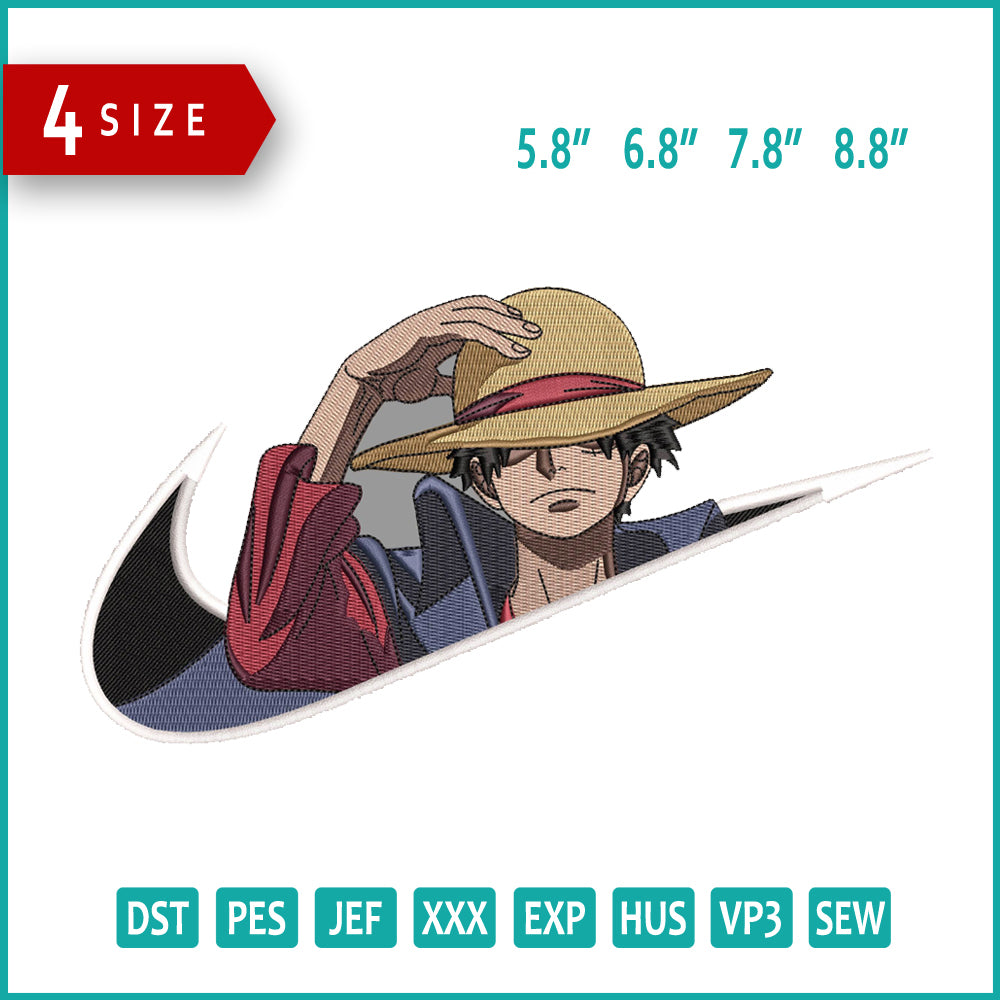 Monkey D Luffy Swoosh v6 Embroidery Design Files - 4 Size's