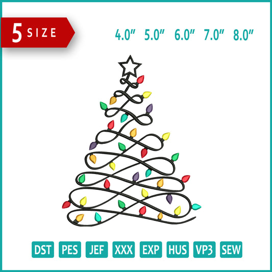 Christmas Light Tree Embroidery Design Files - 5 Size's