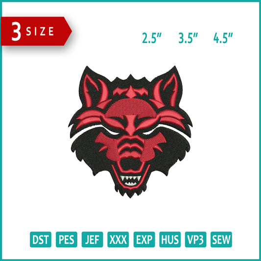 Arkansas State Red Wolves Embroidery Design Files - 3 Size's