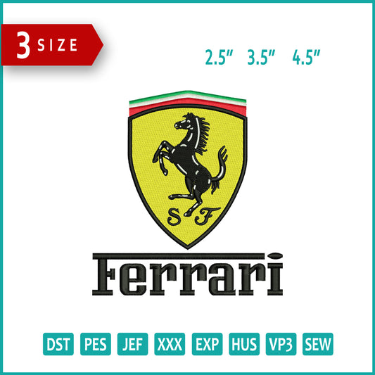 Ferrari Logo Embroidery Design Files - 3 Size's