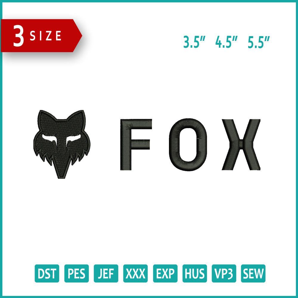 Fox Logo Embroidery Design Files - 3 Size's