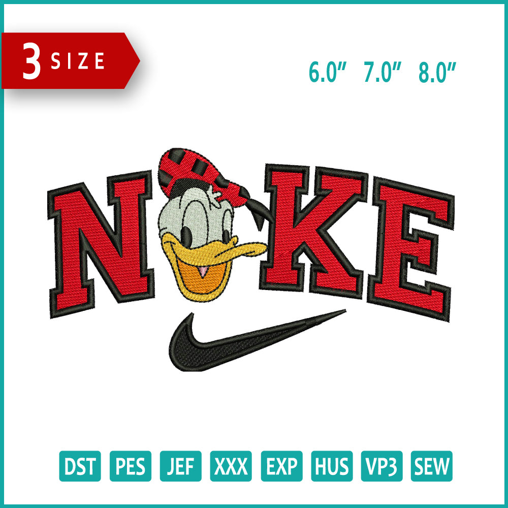 Nike Donald Duck v5 Embroidery Design Files - 3 Size's