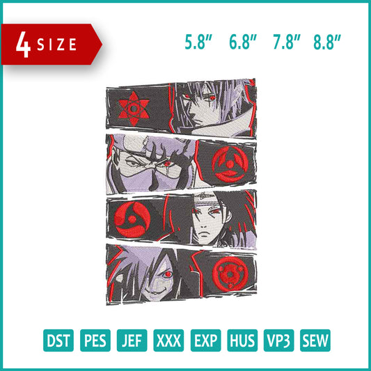 Sasuke Kakashi Itachi Madara Embroidery Design Files - 4 Size's