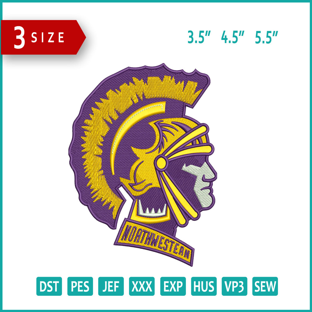 North Western Warrior Embroidery Design Files - 3 Size's