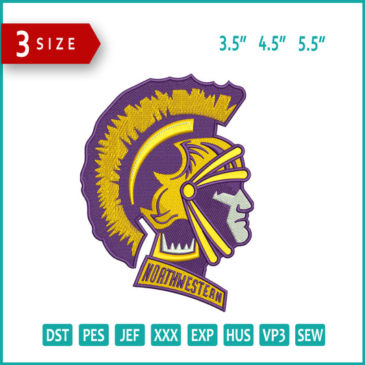 North Western Warrior Embroidery Design Files - 3 Size's