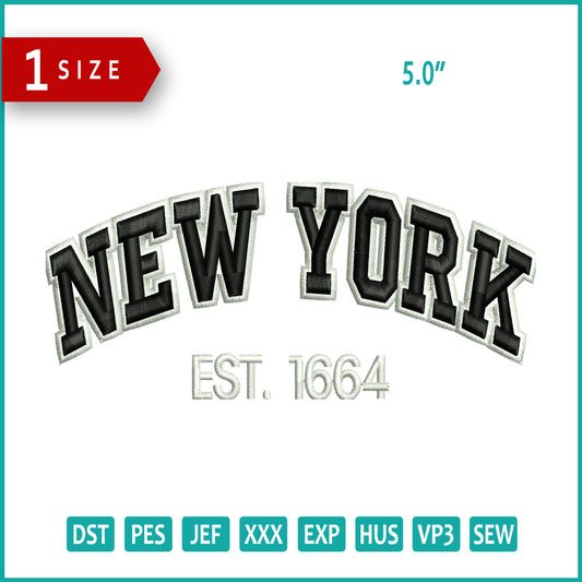 3D New York est 1664 v2 Embroidery Design Files - 1 Size
