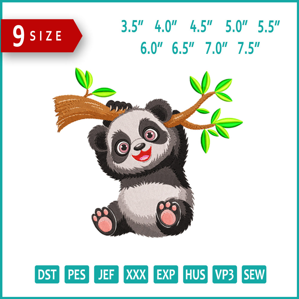 Playful Panda Embroidery Design Files - 9 Size's