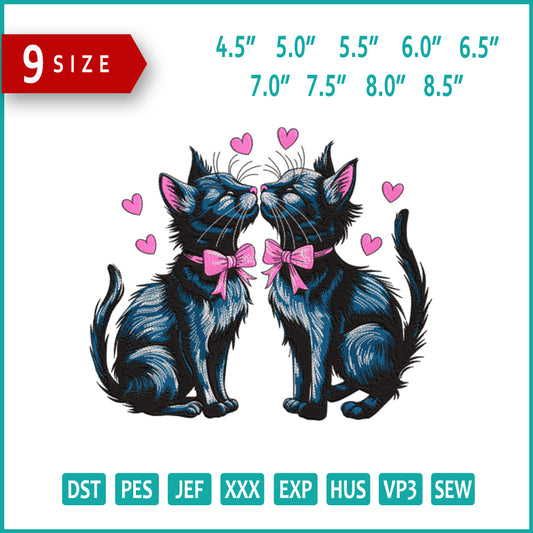 Love Couple Cats Embroidery Design Files - 9 Size's