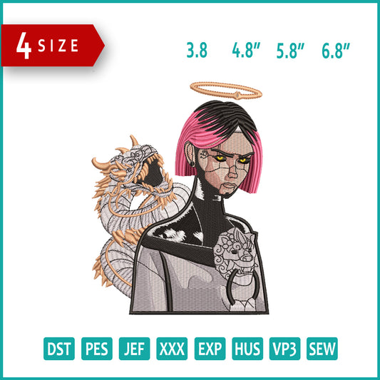 Cyborg Girl Embroidery Design Files - 4 Size's