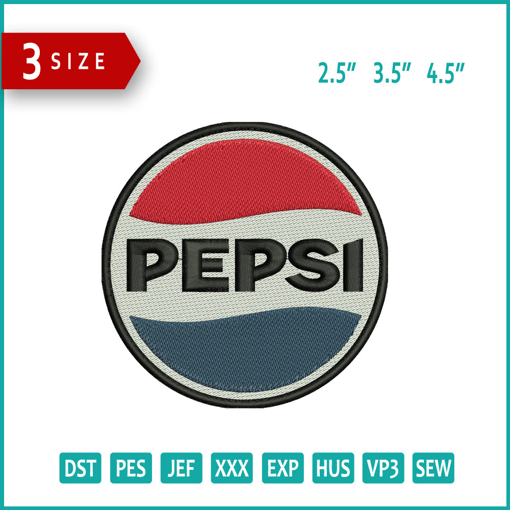Pepsi Logo v4 Embroidery Design Files - 3 Size's