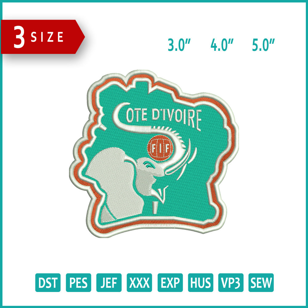 Ivory Coast National Football Logo Embroidery Design Files - 3 Size's