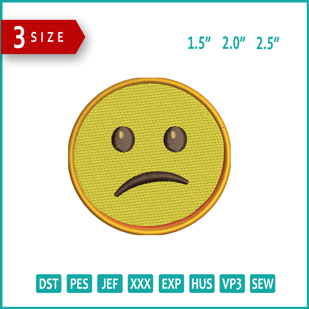 Confused Face Emoji Embroidery Design Files - 3 Size's