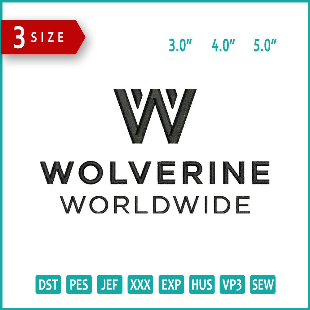 Wolverine Worldwide Logo Embroidery Design Files - 3 Size's