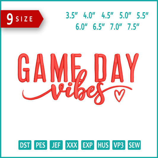 Game Day Vibes Embroidery Design Files - 9 Size's