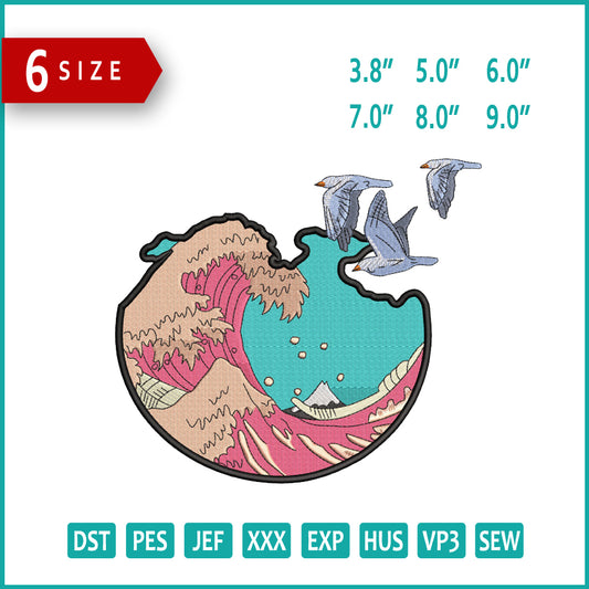 Great Wave Kanagawa Embroidery Design Files - 4 Size's