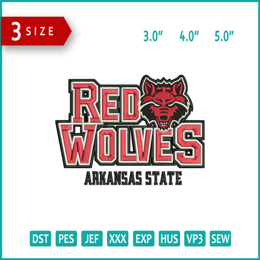 Red Wolves Logo Embroidery Design Files - 3 Size's