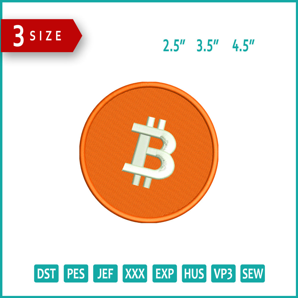 Bitcoin Embroidery Design Files - 3 Size's – Online Embroidery Designs