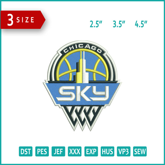 Chicago Sky Logo Embroidery Design Files - 3 Size's