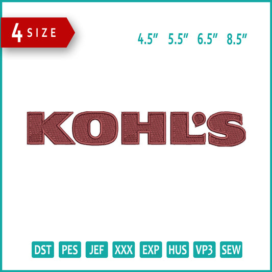 Kohls Logo Embroidery Design Files - 4 Size's