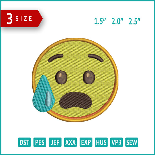 Anxious Face with Sweat Emoji Embroidery Design Files - 3 Size's
