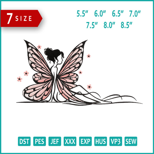 Fairy with Butterfly Wings Embroidery Design Files - 9 Size's
