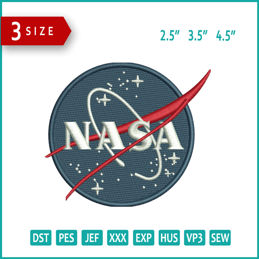 Nasa Logo v2 Embroidery Design Files - 3 Size's