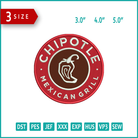 Chipotle Mexican Grill Logo Embroidery Design Files - 3 Size's