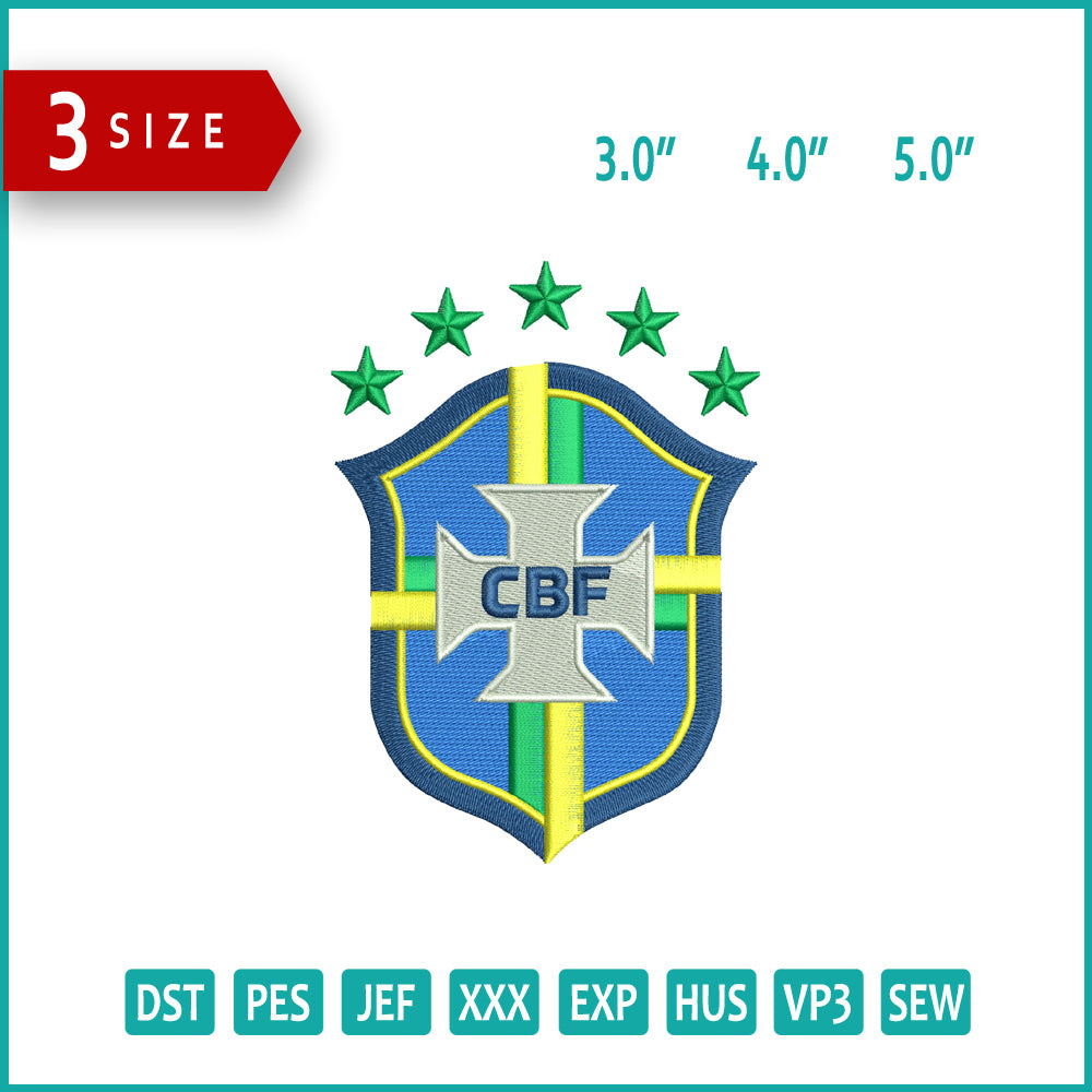 Brazilian Football Confederation Football  Logo Embroidery Design Files - 3 Size's