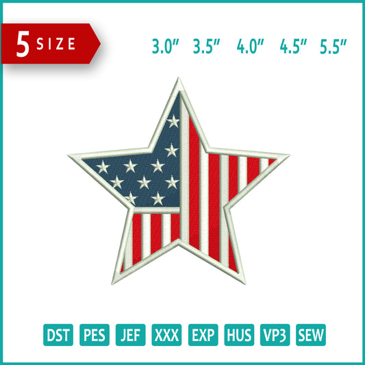 USA Star Flag Embroidery Design Files - 5 Size's