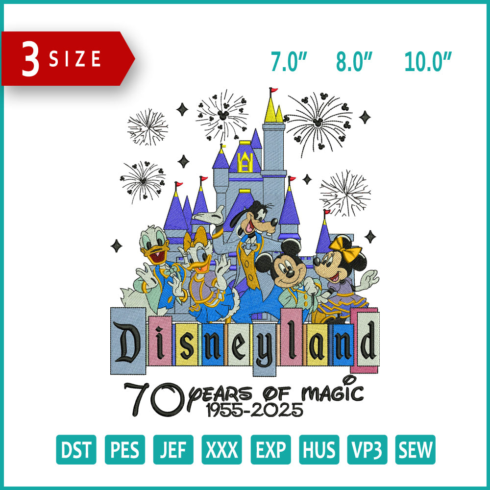 Disneyland 70 Years Of Magic 1955-2025 Embroidery Design Files - 3 Size's