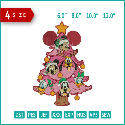 Disney Friends Christmas Tree Embroidery Design Files - 4 Size's