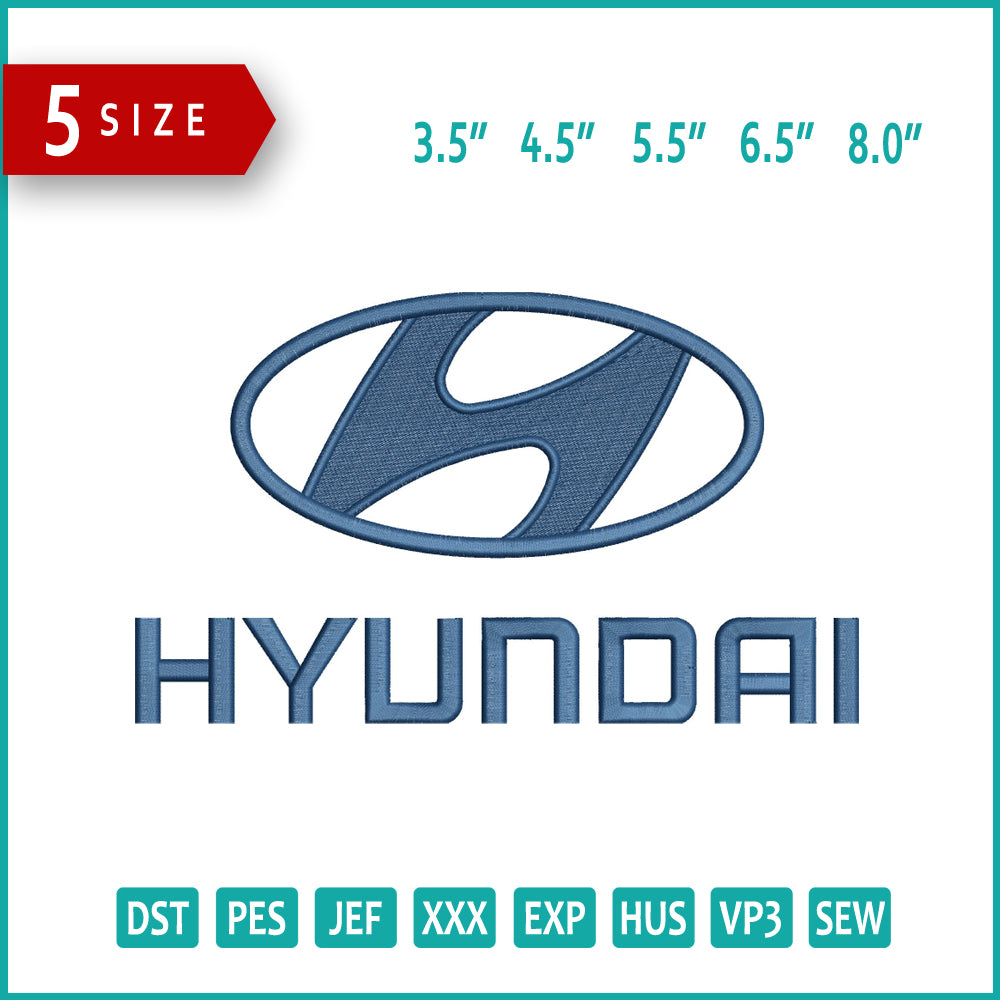 Hyundai Logo Embroidery Design Files - 5 Size's