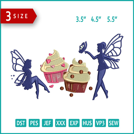 Cupcake Fairy Embroidery Design Files - 3 Size's